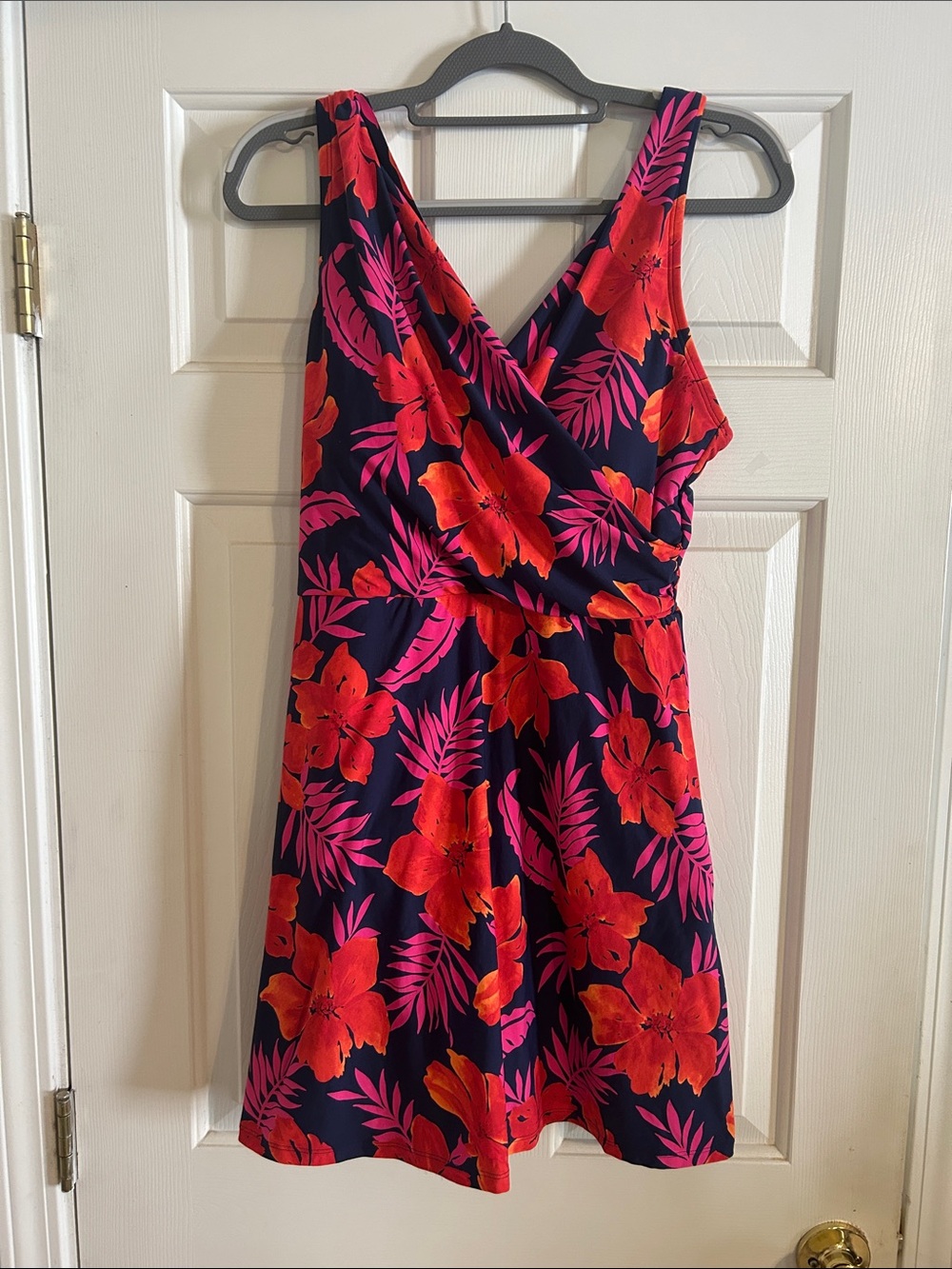 Lands' End Tummy Control Surplice Wrap Swim Dress 6D549 Sz 14 NWOT